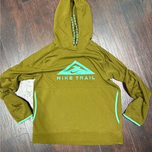 Nike Trail Hoodie in Olive with Aqua Accents